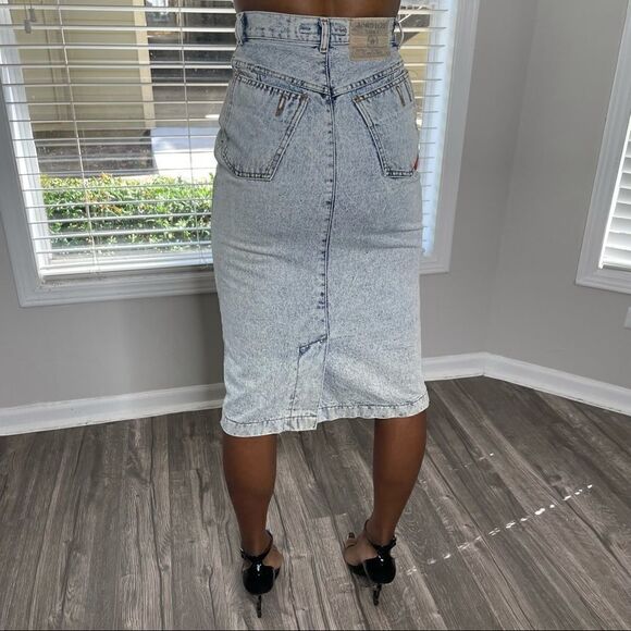 JORDACHE Vintage Acid Light Wash Denim Jean Pencil Skirt - Picture 4 of 14